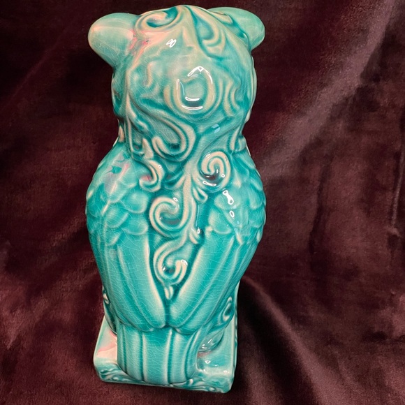 Rare Vintage 1980’s MCM Ceramic Teal Blue Owl Statue - Picture 3 of 9